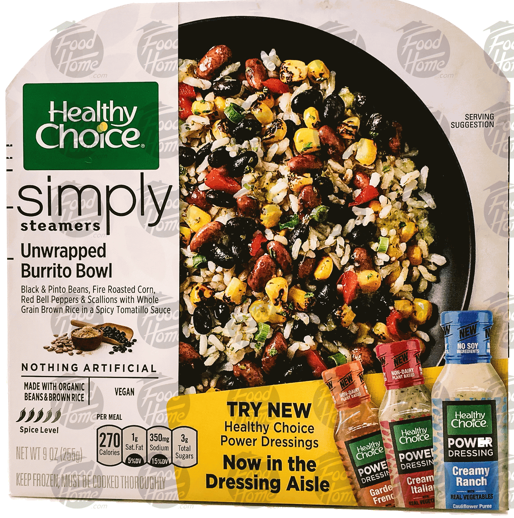 Healthy Choice simply steamers unwrapped burrito bowl; black & pinto beans, corn, brown rice in tomatillo sauce Full-Size Picture